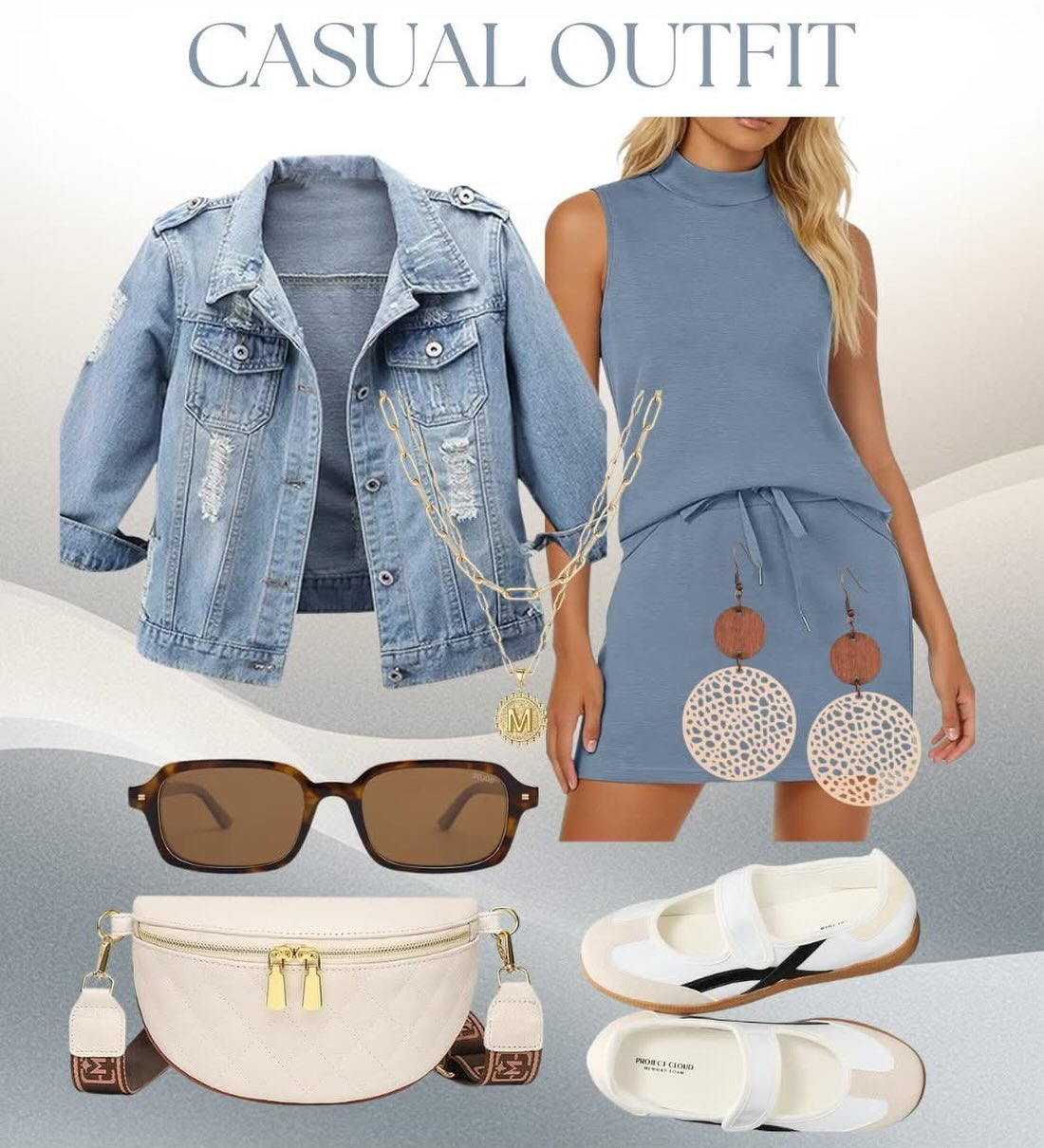A Blue Romper with a Denim Jacket for Easy Casual Days